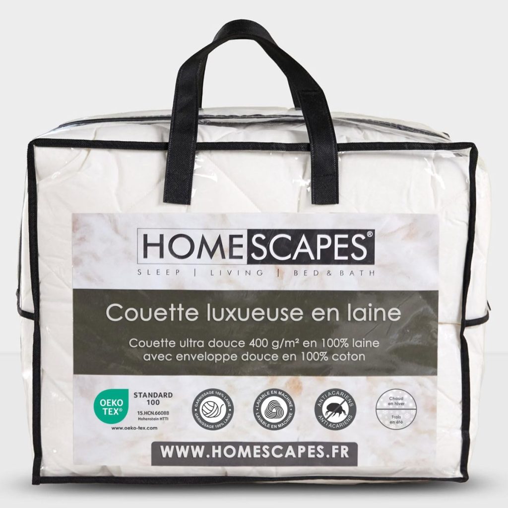 Couette en laine HOMESCAPES Thermorégulatrice 150x200